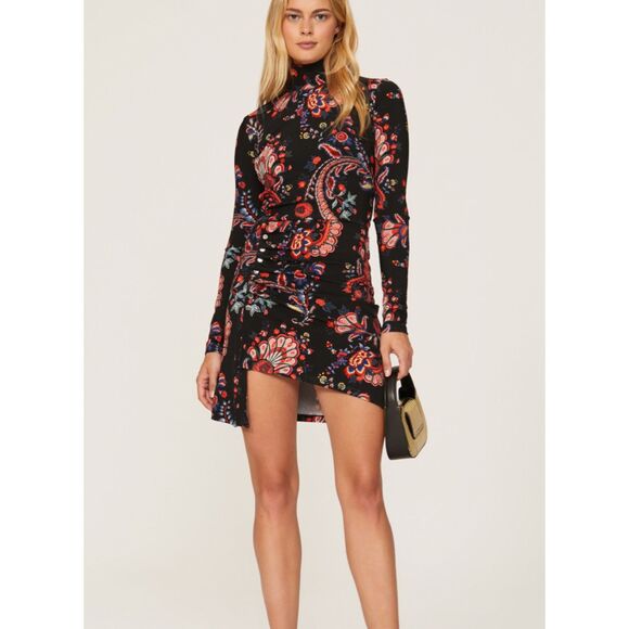 PACO RABANNE Asymmetrical Paisley Mockneck Mini Dress Sz42 (US Large) - Picture 1 of 7